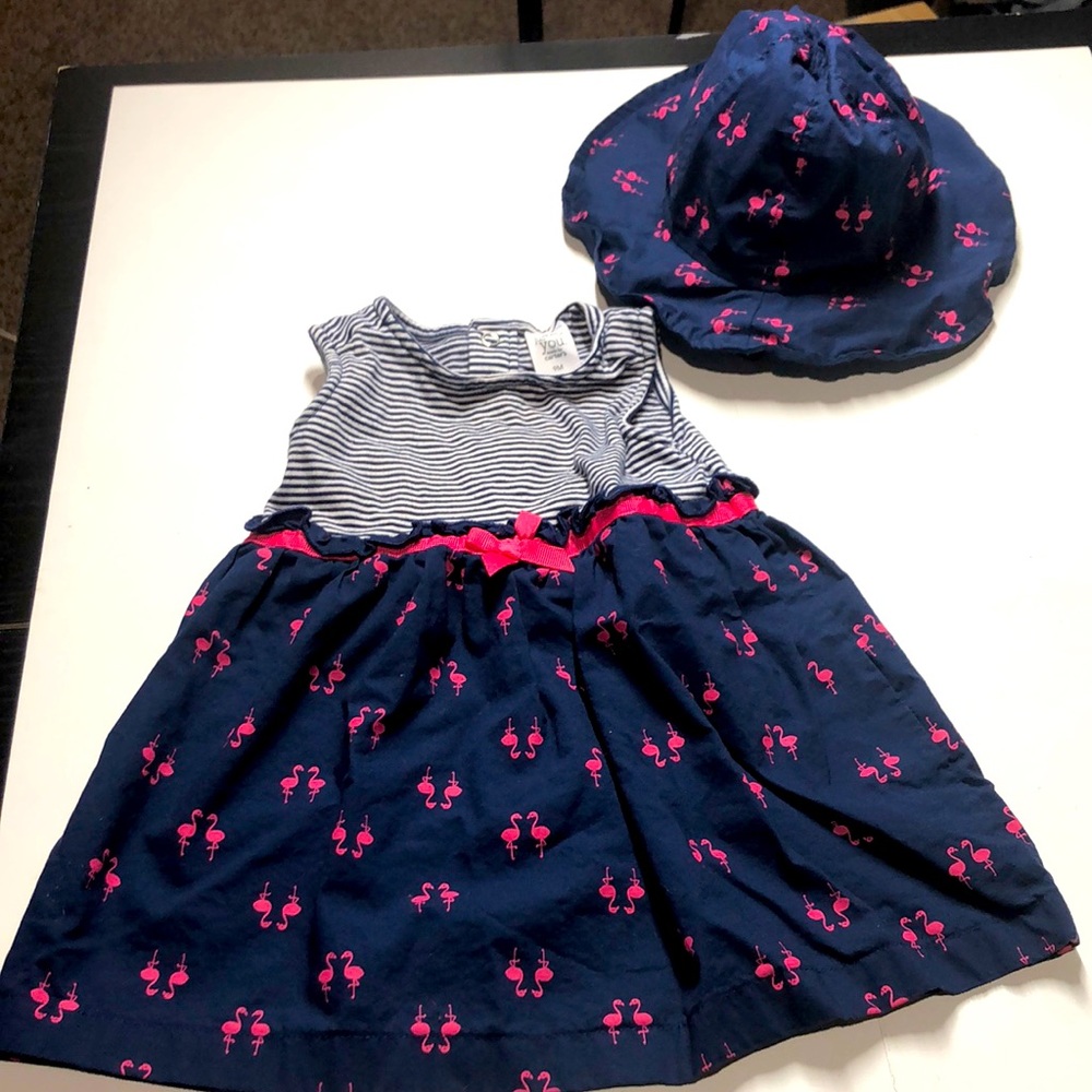 Just One You by Carter’s blue flamingo dress and hat size 9 months